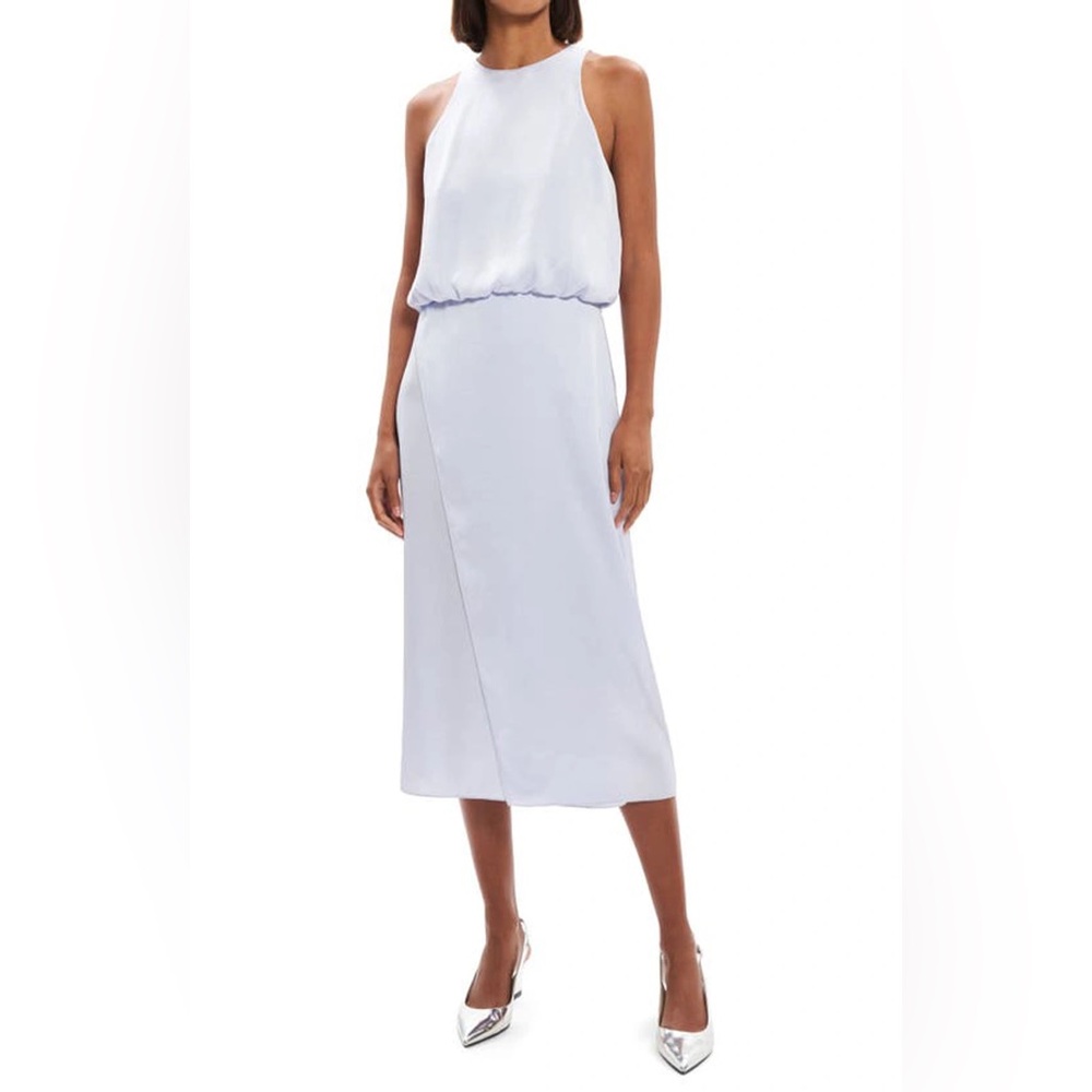 Theory Crushed Satin Racer Tank Midi Dress Hydrangea Blue Size 4 Sleeveless NWT